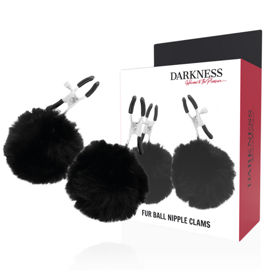DARKNESS – Pinças Ajustáveis para Mamilos com Pompons Pretos