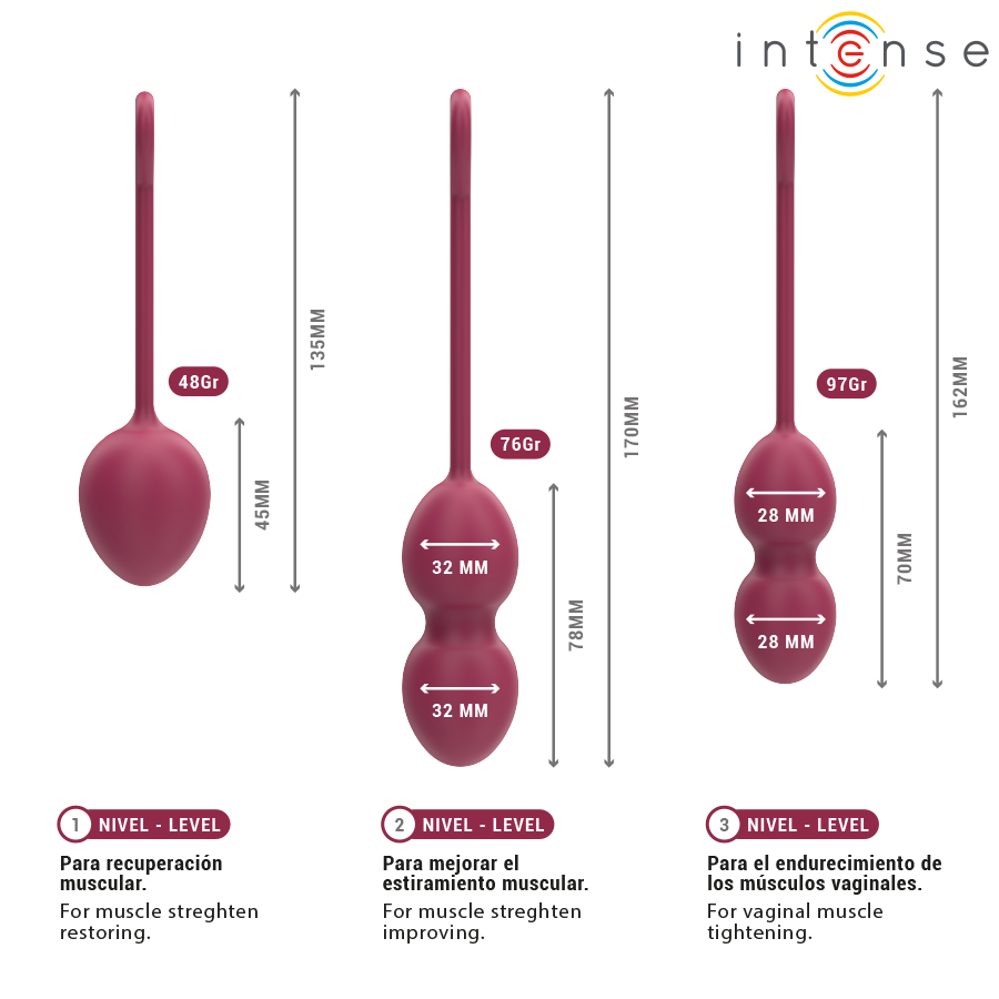 Intenso Charli – Kit de Bolas de Kegel Borgonha (3 Unidades)