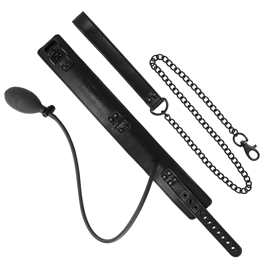 FETISH SUBMISSIVE BONDAGE – Coleira Insuflável Ajustável com Trela