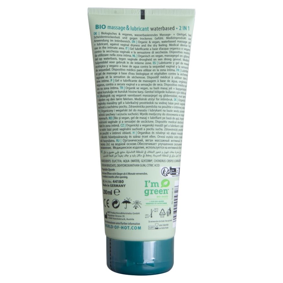 Gel de Massagem e Lubrificante Íntimo HOT Bio 2 em 1 (200 ml)