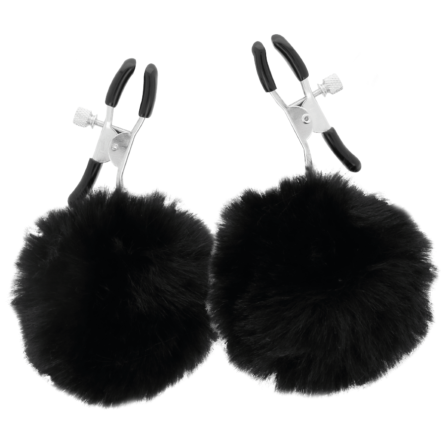 DARKNESS – Pinças Ajustáveis para Mamilos com Pompons Pretos